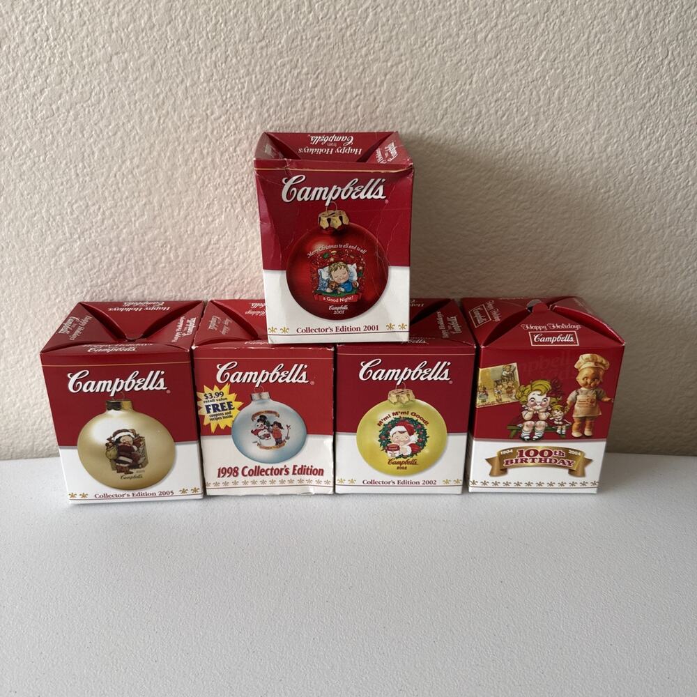 Campbells Soup Christmas Balls Ornaments Lot Of 5